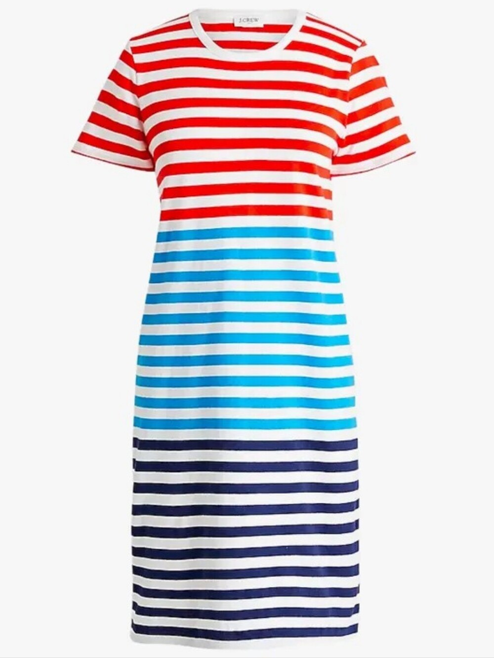 J.Crew Striped T-Shirt Dress Red White Blue Ombre Crew Neck Patriotic LARGE - Picture 2 of 9